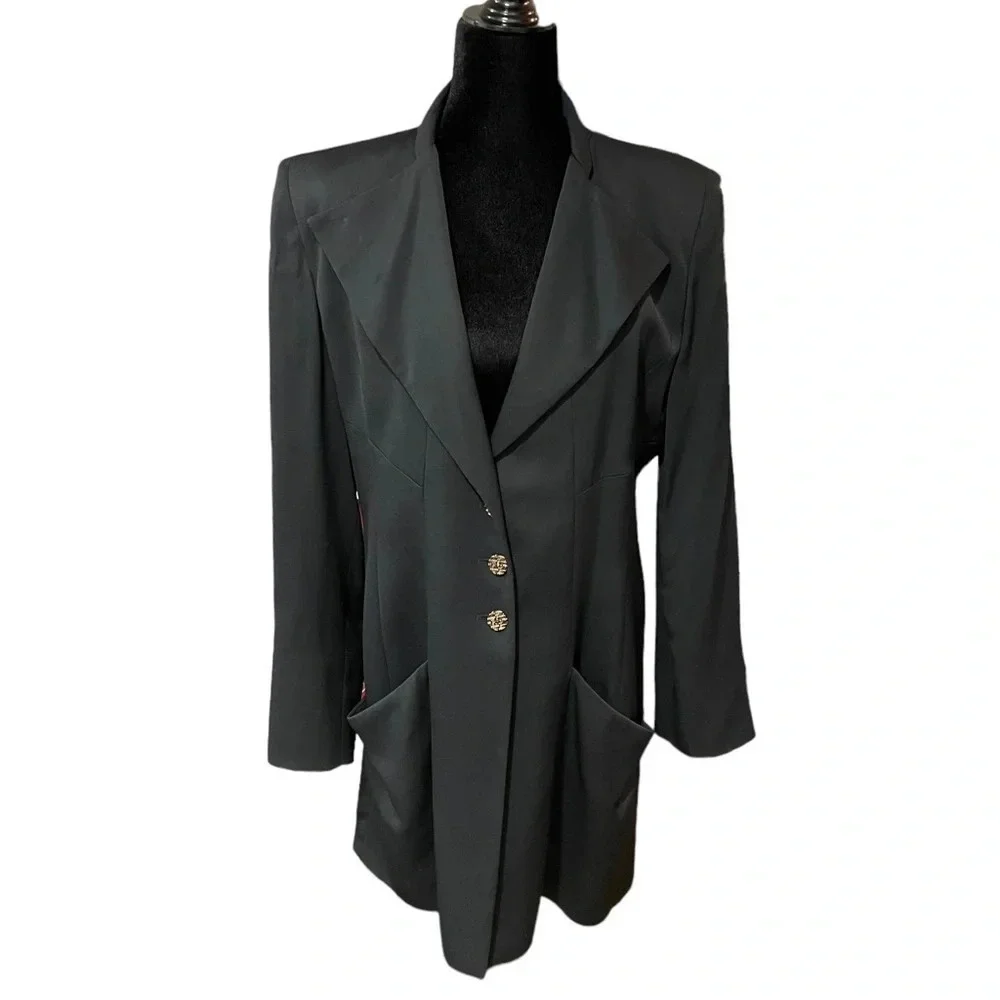 Vintage FENDI 365 Blazer Tuxedo Style Shoulder Pads Logo Buttons IT 46 - Picture 4 of 10